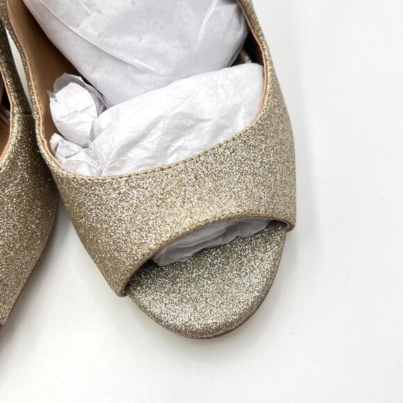 Jewel Badgley Mischka Size‎ 7 Gold Stiletto Open Toe Dress Sandals Heels Shoes - Picture 5 of 13